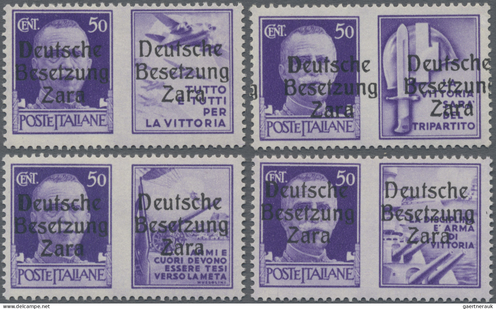 Dt. Besetzung II WK - Zara: 1943, 50 C Violett, Komplette Serie Mit Allen Vier P - Besetzungen 1938-45