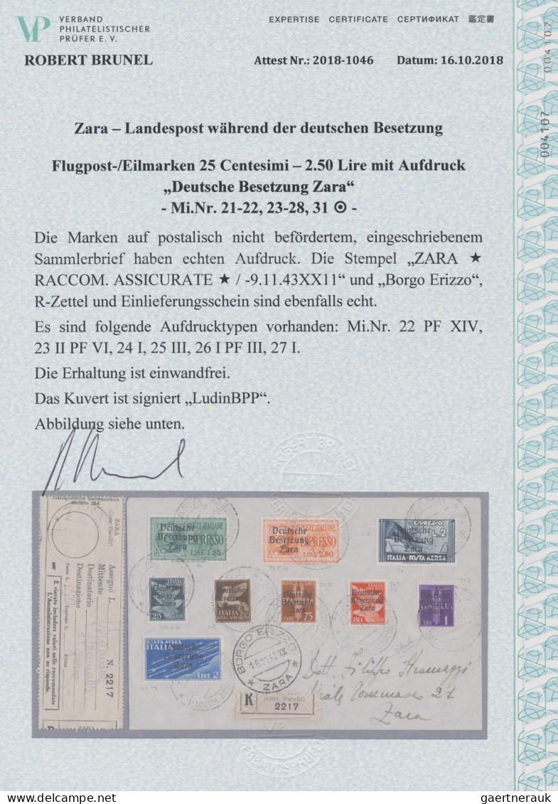 Dt. Besetzung II WK - Zara: 1943, 25 C Bis 2 Lire Flugpostmarken, 2 Lire Flugpos - Occupation 1938-45