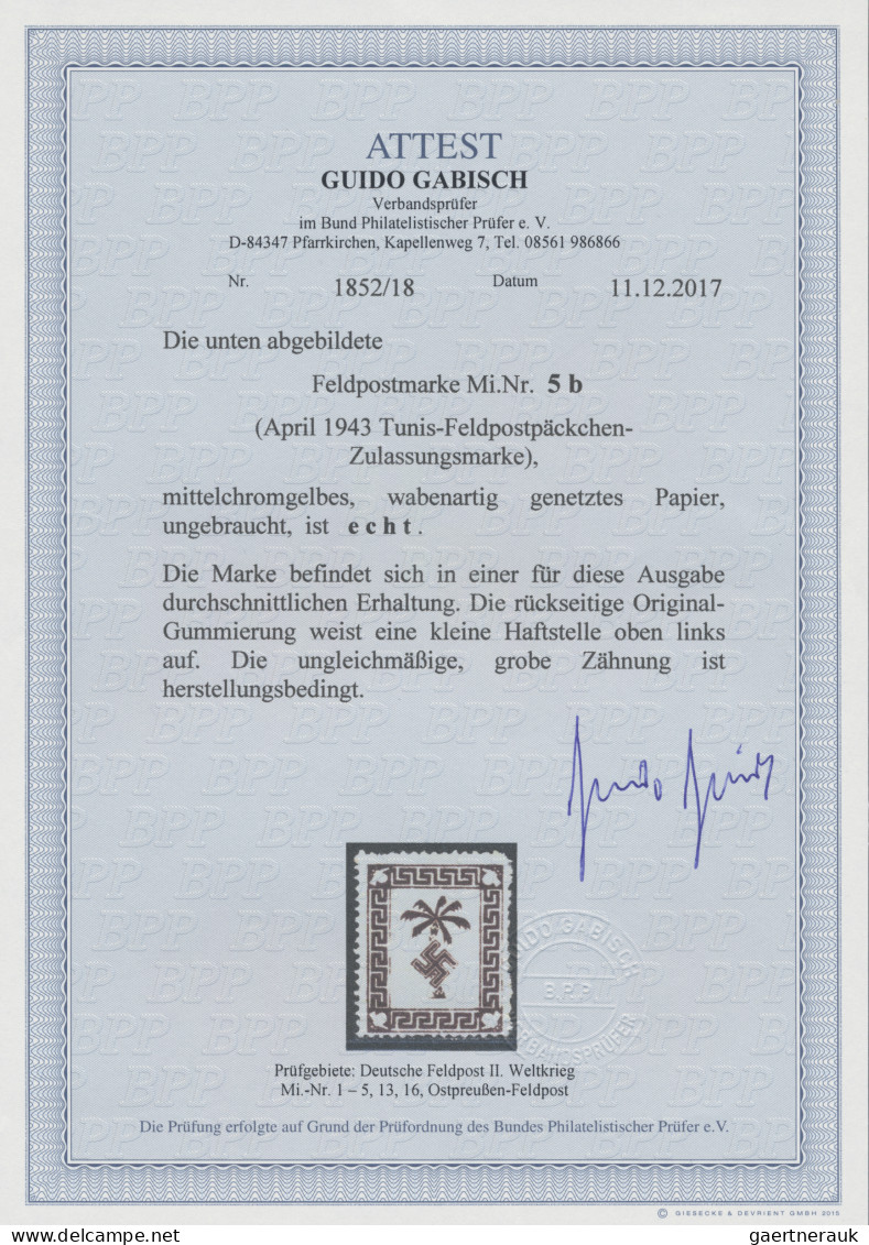 Feldpostmarken: 1943, Tunis-Päckchenmarke In Beiden Papiersorten: Auf Dickem Pap - Autres & Non Classés