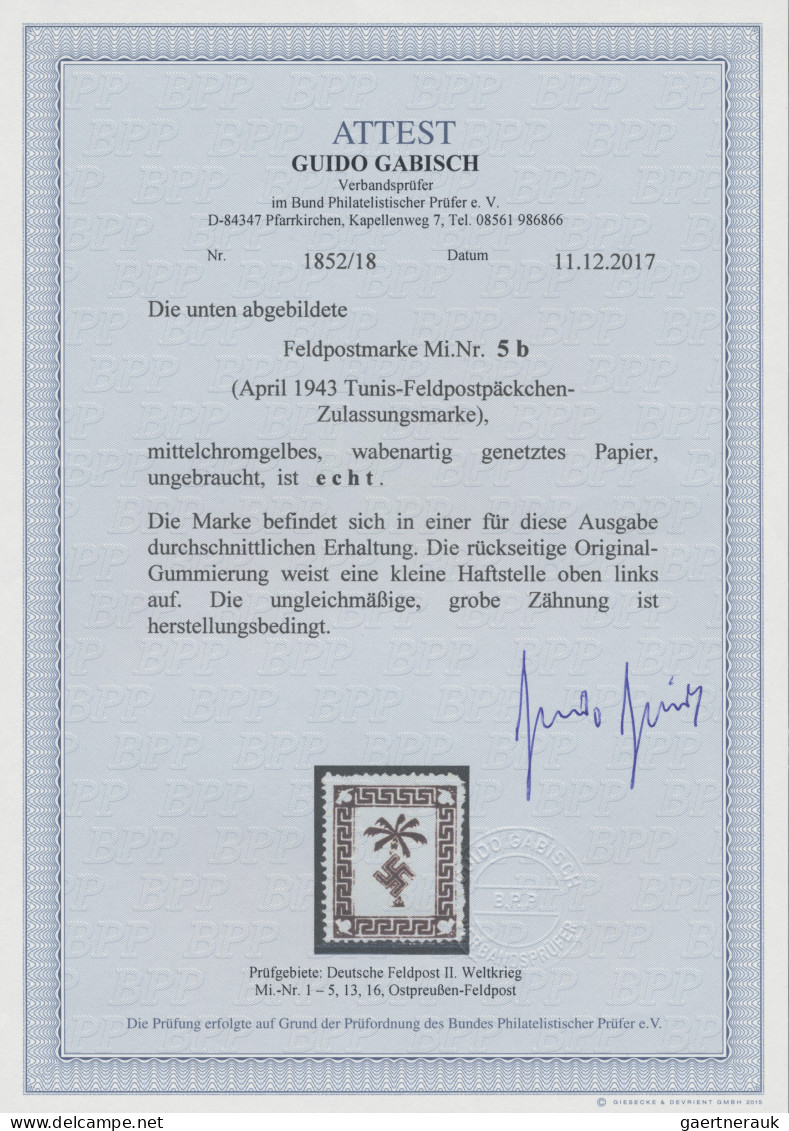 Feldpostmarken: 1943, Tunis-Päckchenmarke In Beiden Papiersorten: Auf Dickem Pap - Sonstige & Ohne Zuordnung