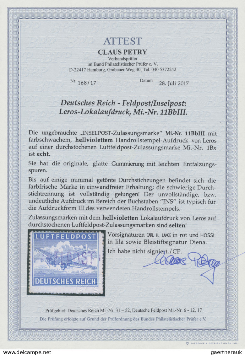 Feldpostmarken: 1945, Leros-Aufdruck Hellviolett(farbschwach) Auf Durchstochener - Autres & Non Classés