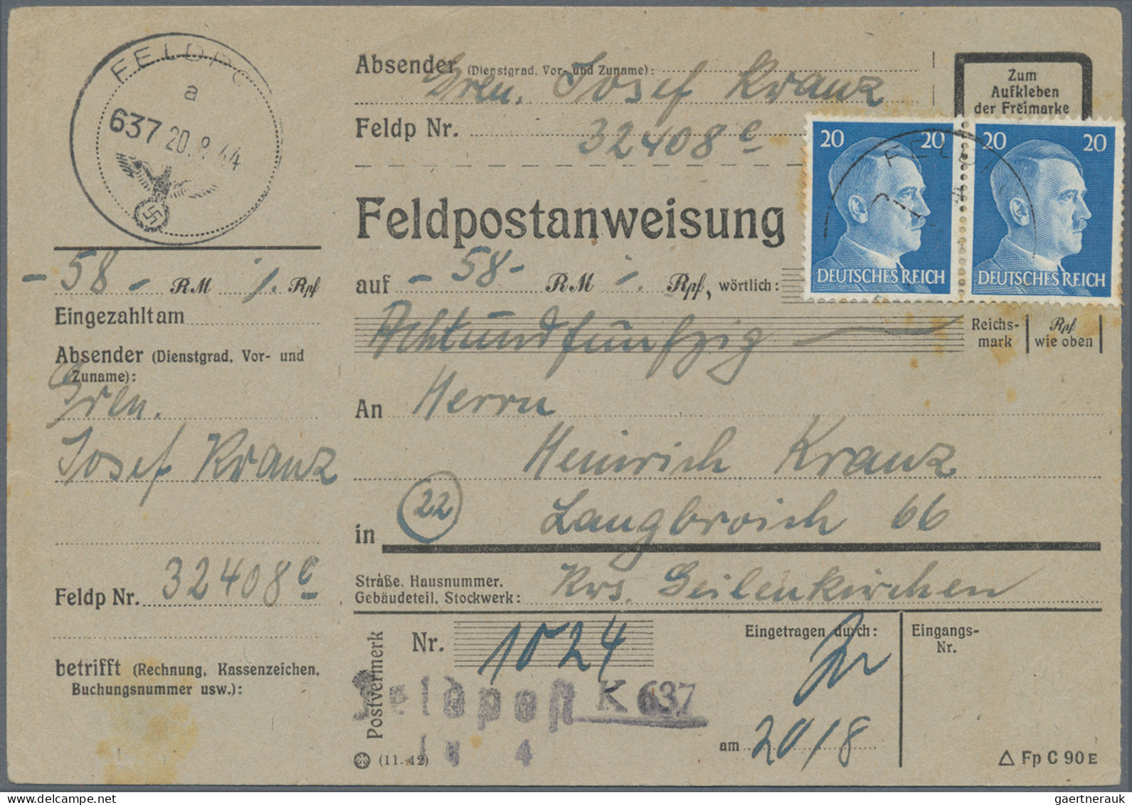 Feldpost 2. Weltkrieg: 1943/44, Kl. Zusammenstellung Von Drei Interessanten FP-B - Autres