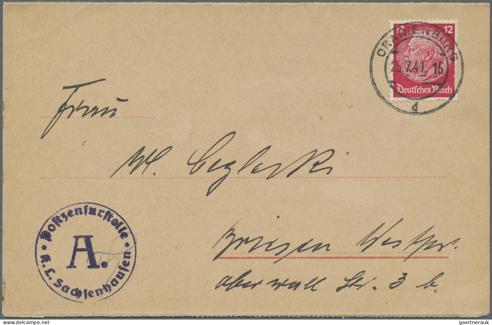 KZ-Post: 1941, 25.7., 12 Pf Hindenburg Rot Als EF Auf Form-Doppelkarte Mit Zensu - Cartas & Documentos