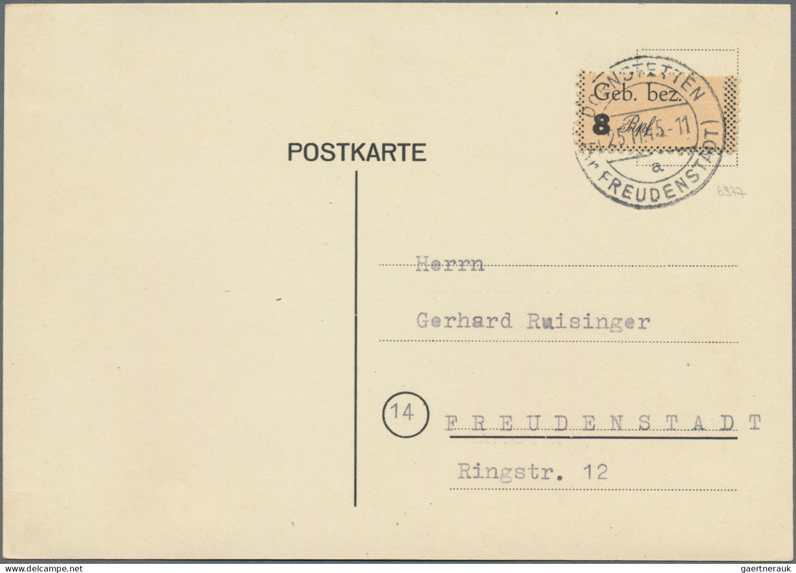 Deutsche Lokalausgaben Ab 1945: 1945 Freudenstadt: 8 Pf. Auf Postkarte Von Dorns - Other & Unclassified