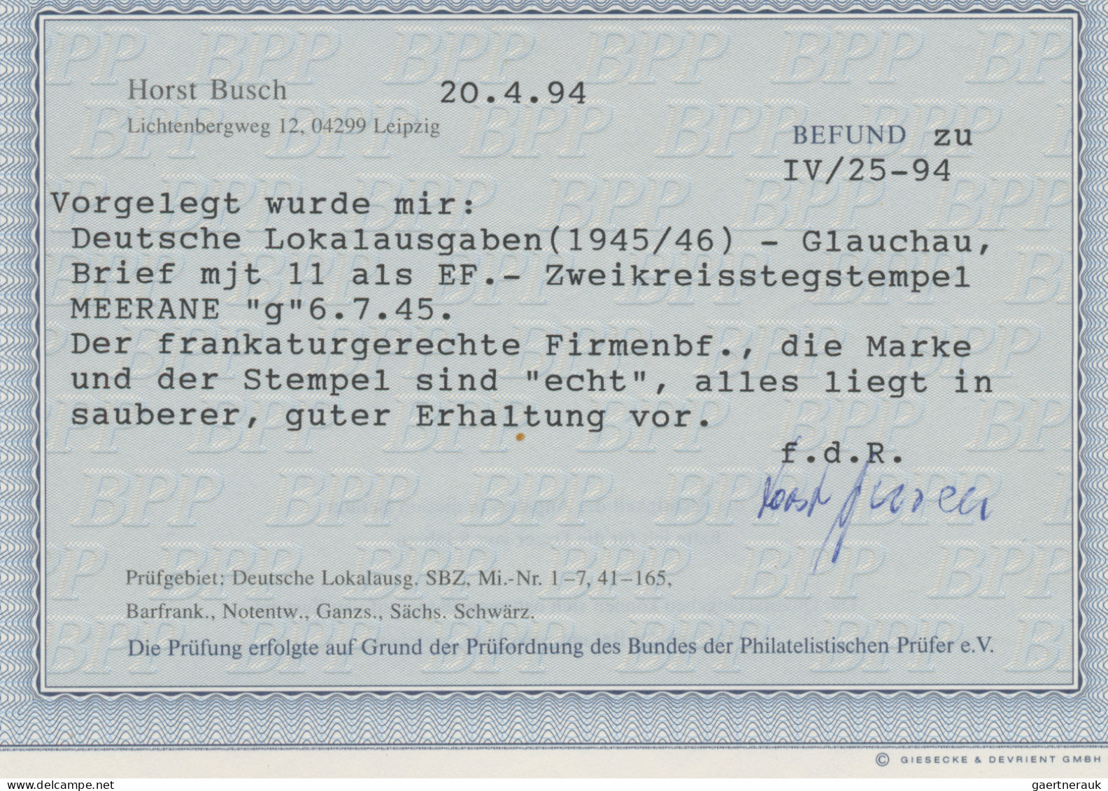 Deutsche Lokalausgaben Ab 1945: GLAUCHAU, 1945: 25 Auf 24 Pf. Als EF Auf Brief M - Autres & Non Classés