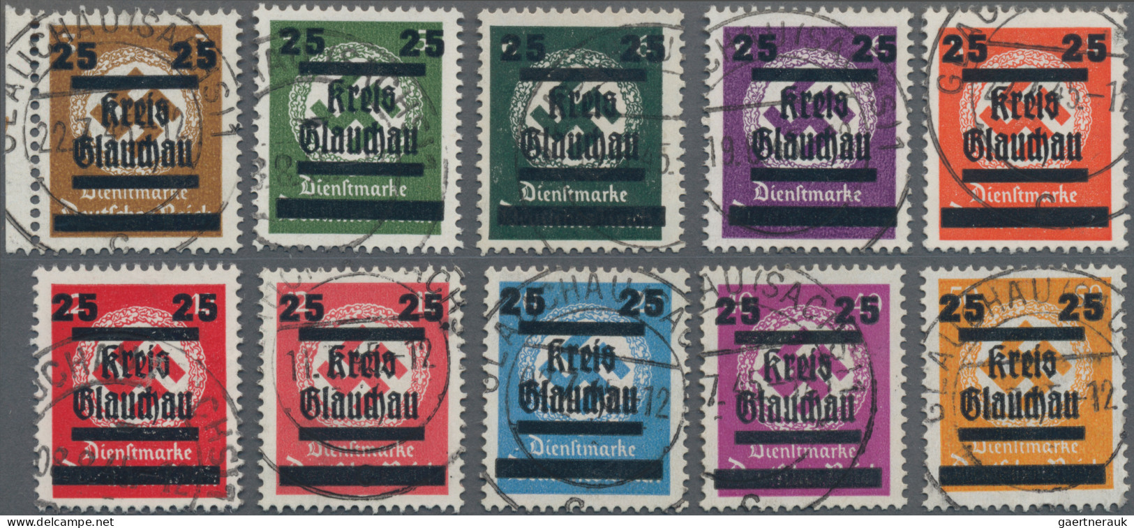 Deutsche Lokalausgaben Ab 1945: GLAUCHAU: 1945, 25 Auf 3 Pfg. Bis 25 Auf 50 Pfg. - Other & Unclassified