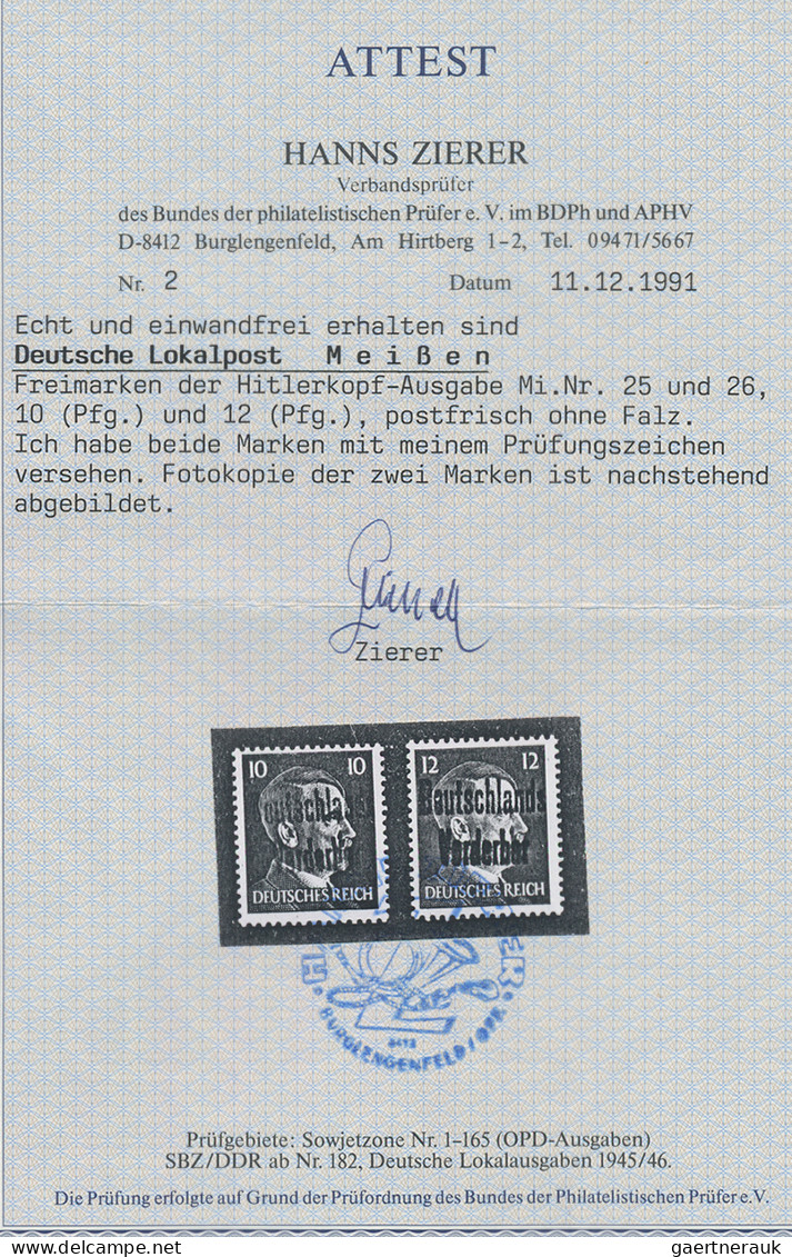 Deutsche Lokalausgaben Ab 1945: MEISSEN: 1945, 10 Pfg. Und 12 Pfg. Hitler, Stich - Other & Unclassified
