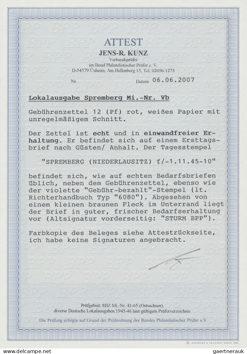 Deutsche Lokalausgaben Ab 1945: SPREMBERG: 1945, Gebührenzettel 12 Pfg. Rot, Wei - Other & Unclassified