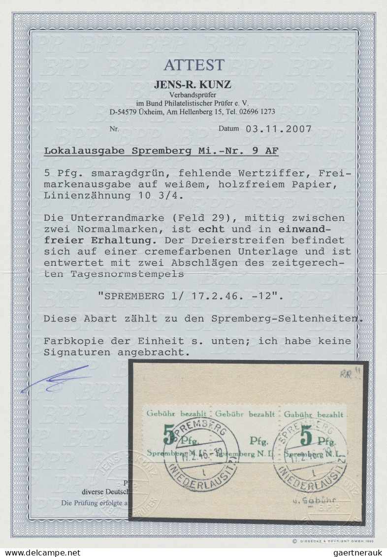 Deutsche Lokalausgaben Ab 1945: SPREMBERG, 1946: Freimarke 5 Pfg. Mit Fehlender - Autres & Non Classés