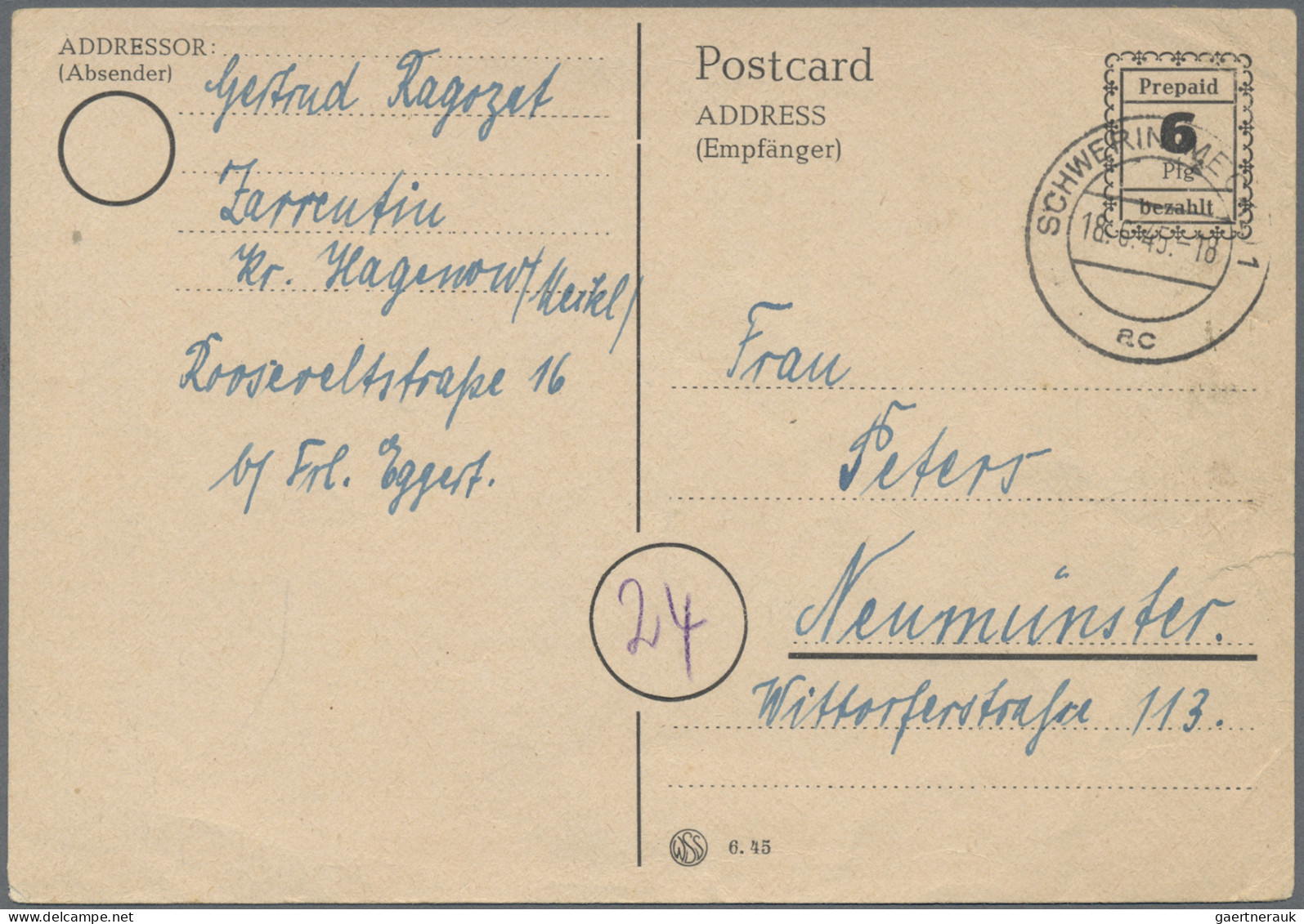 Alliierte Besetzung - Behelfsausgaben: Britische Zone: 1945, RPD Schwerin, 6 Pfg - Autres & Non Classés