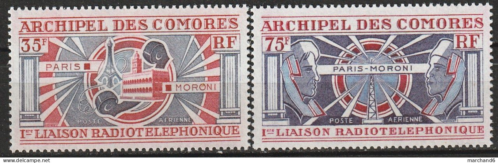 Comores Première Liaison Radiotéléphonique Moroni Paris Poste Aérienne N°42/43 **neuf - Luftpost