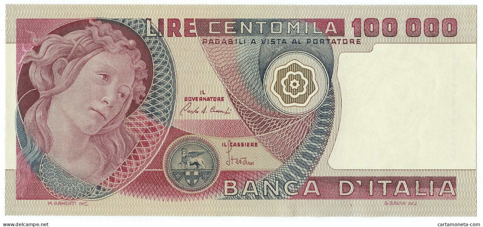 100000 LIRE BANCA D'ITALIA PRIMAVERA DI BOTTICELLI 01/07/1980 FDS-/FDS - Altri & Non Classificati