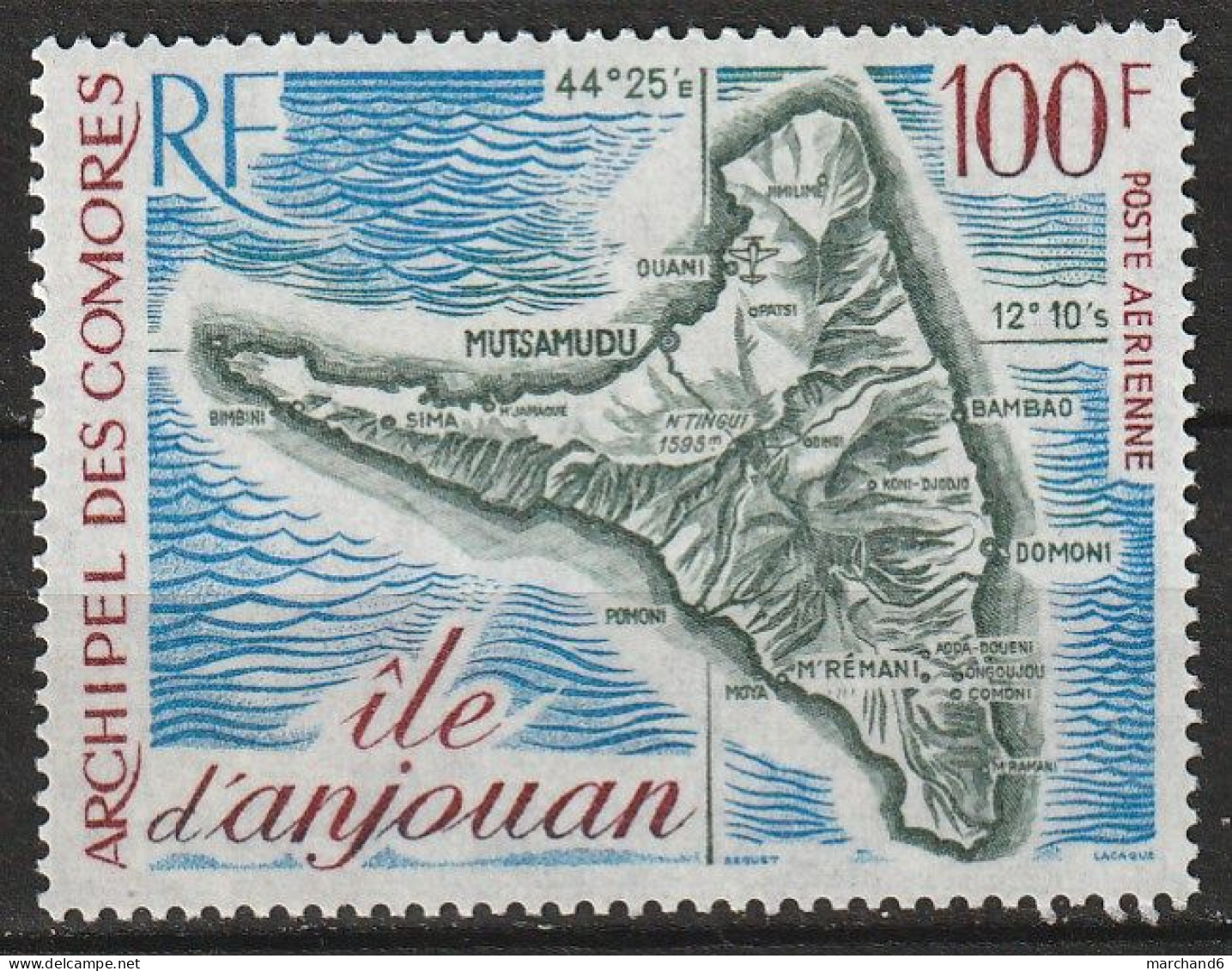 Comores Carte De L Ile D Anjouan Poste Aérienne N°49 **neuf - Luchtpost