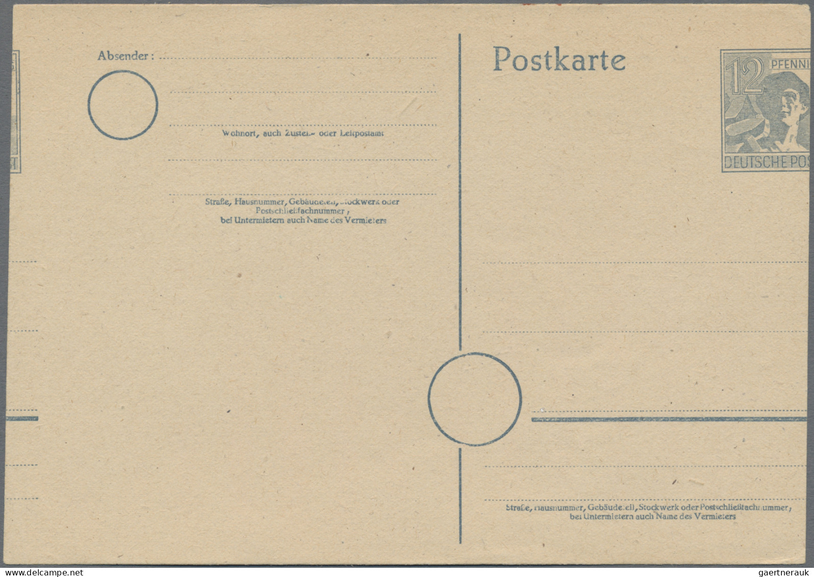 Alliierte Besetzung - Ganzsachen: 1947, Karte 12 Pfg. Arbeiter, Zwei Waagerecht - Autres & Non Classés