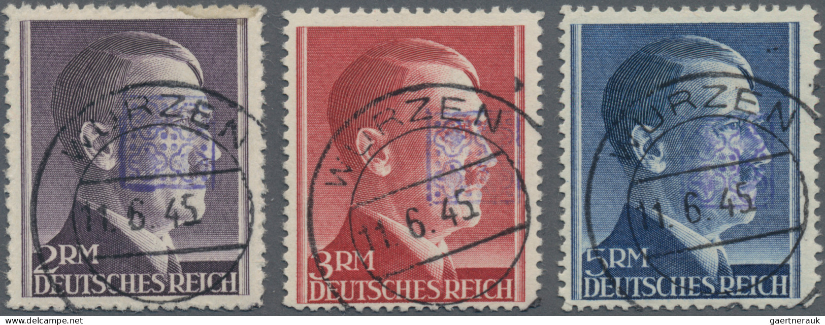 Sowjetische Zone - Sächsische Schwärzungen: WURZEN, 1945: Freimarken Hitlerkopf - Other & Unclassified