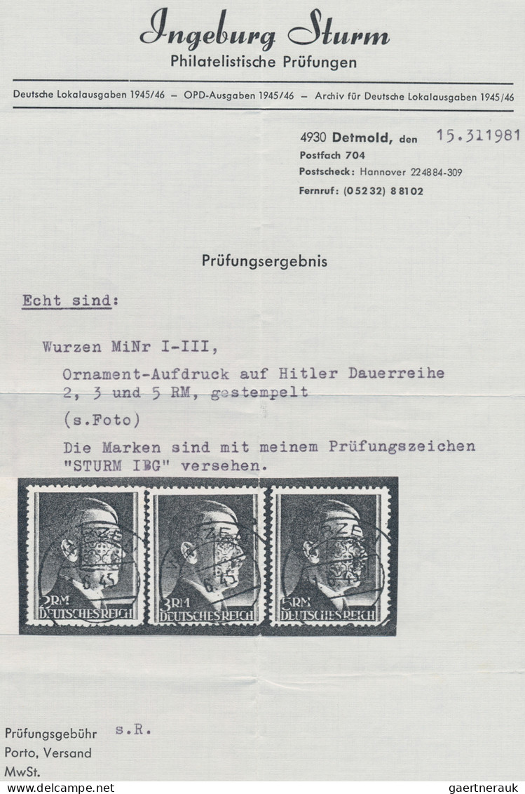 Sowjetische Zone - Sächsische Schwärzungen: WURZEN, 1945: Freimarken Hitlerkopf - Other & Unclassified