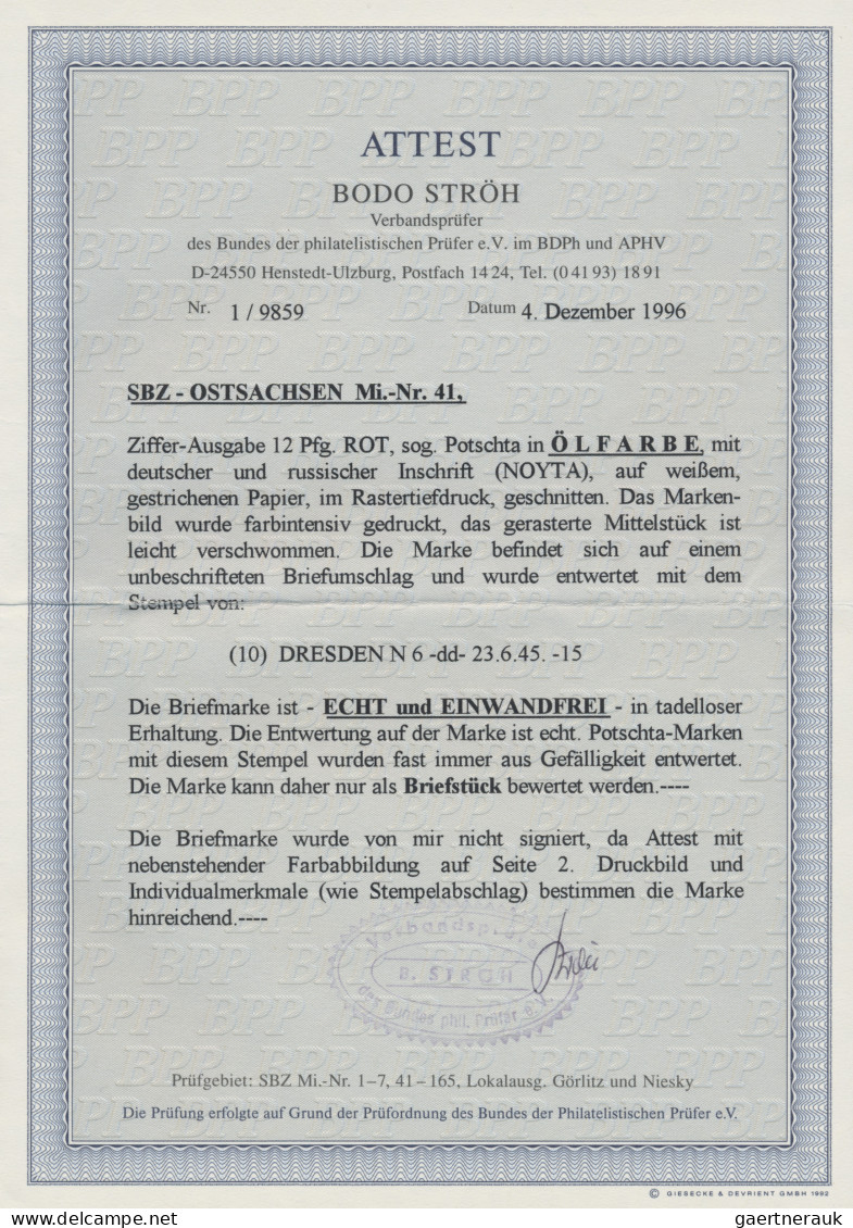 Sowjetische Zone - Ost-Sachsen: 23. Juni 1945, 12 Pfg Rot («Ölfarbe»), Ziffern I - Other & Unclassified