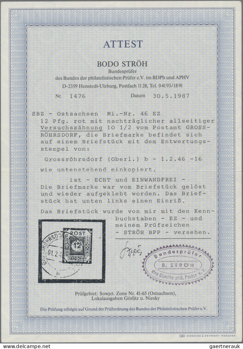 Sowjetische Zone - Ost-Sachsen: 1945, 12 Pfg Rot, Postmeistertrennung Grossröhrs - Autres & Non Classés