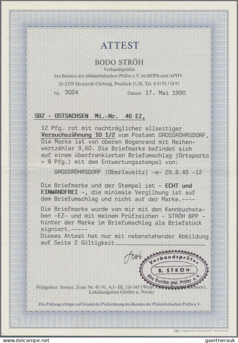 Sowjetische Zone - Ost-Sachsen: 1945, Ziffern 12 Pfg Rot, Postmeistertrennung Gr - Autres & Non Classés