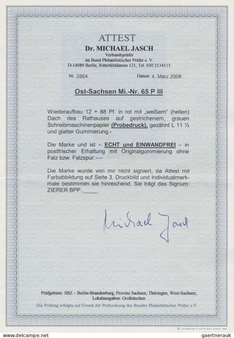 Sowjetische Zone - Ost-Sachsen: 1946, 12 Pf Wiederaufbau, Postfrischer PROBEDRUC - Other & Unclassified