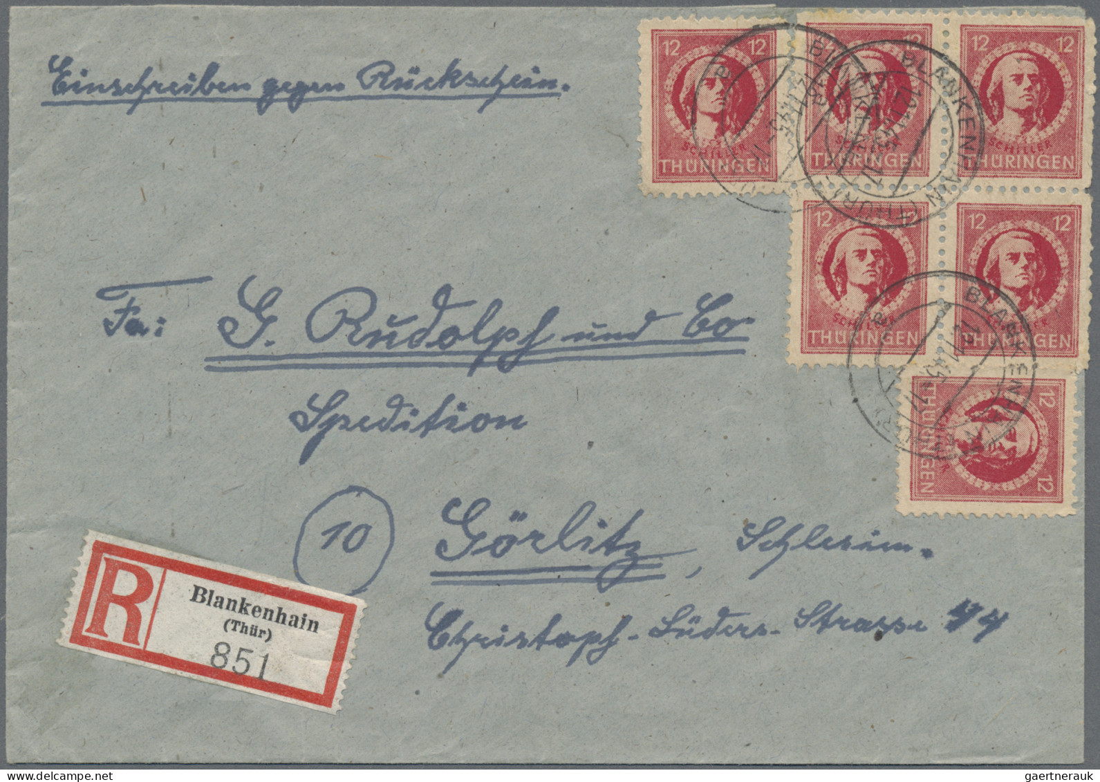 Sowjetische Zone - Thüringen: 1945, 12 Pf F. Schiller, Sechs Stück Auf Fernbrief - Other & Unclassified