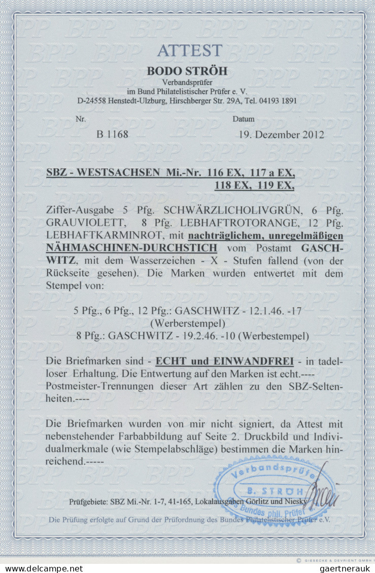 Sowjetische Zone - West-Sachsen: 1945, 5 Bis 12 Pf "Ziffern", Mit Postmeistertre - Sonstige & Ohne Zuordnung