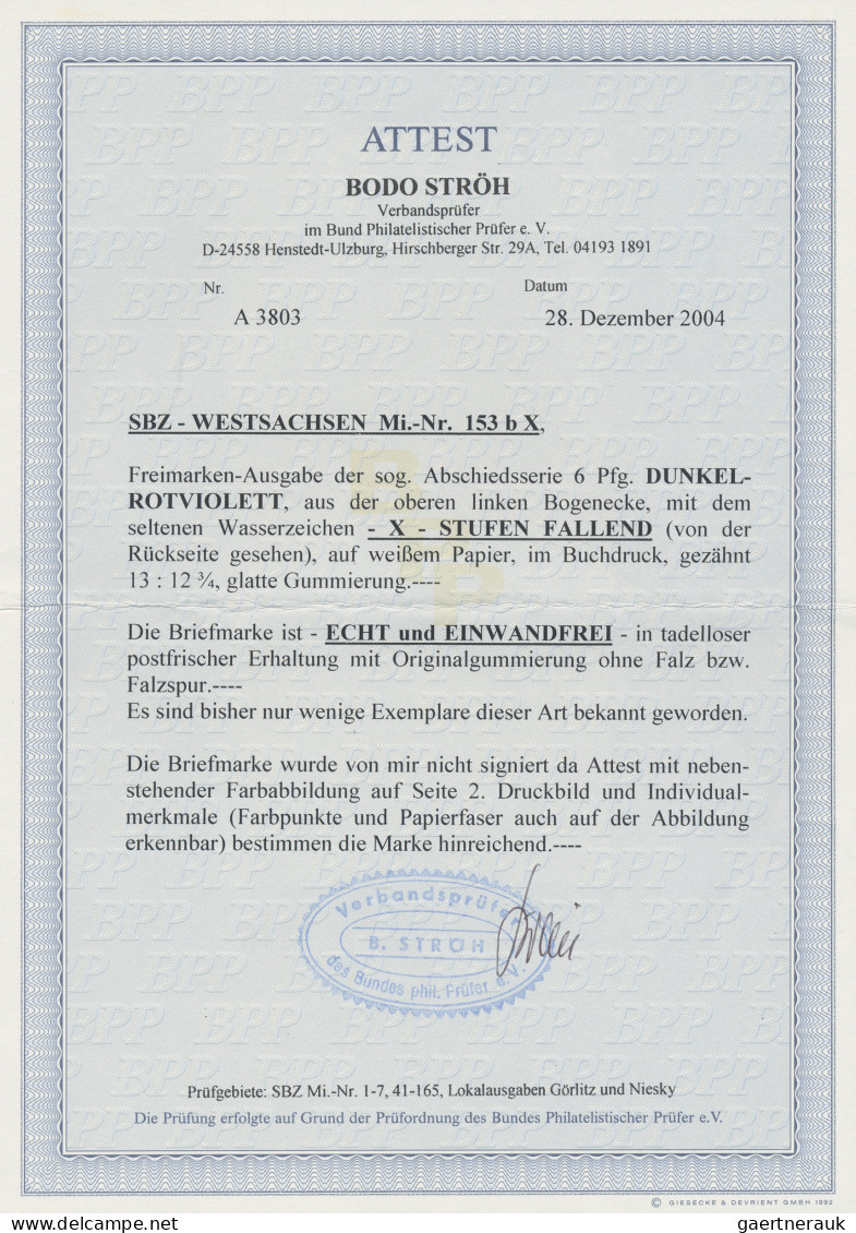 Sowjetische Zone - West-Sachsen: 1946, Abschiedsserie 6 Pf. DUNKELROTVIOLETT Von - Other & Unclassified