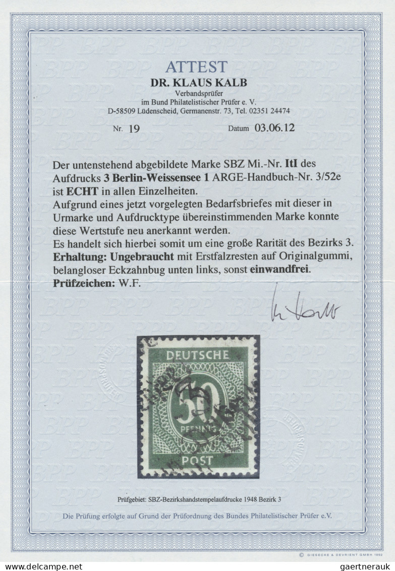 Sowjetische Zone - Bezirkshandstempel - I - Bez. 3 (Berlin): 1948, 50 Pfg Ziffer - Sonstige & Ohne Zuordnung