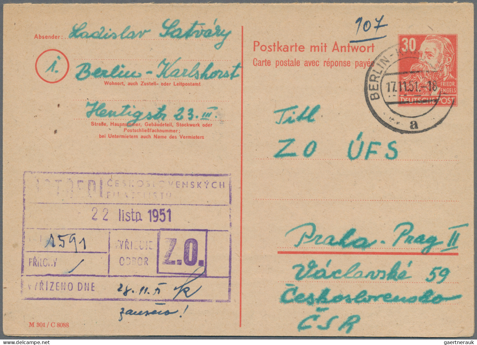 Sowjetische Zone - Ganzsachen: 1948, Doppelkarte Engels 30 Pfg.+30 Pfg. Rot Beda - Autres & Non Classés