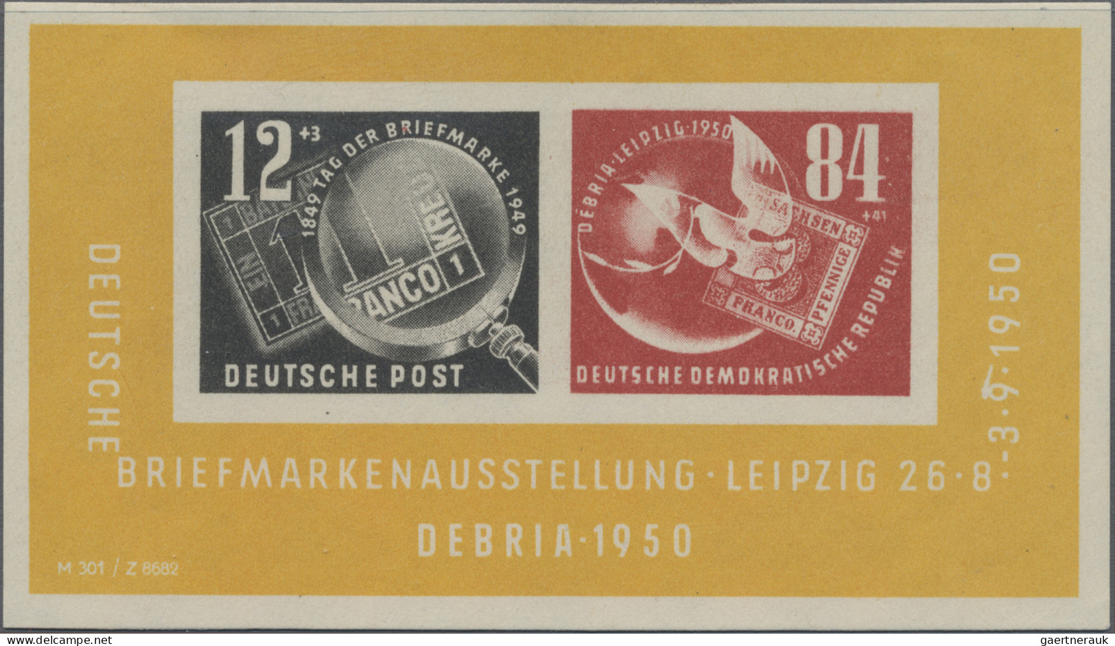 DDR: 1950, DEBRIA-Block Mit Plattenfehler "weißer Strich über 9", Postfrisch, He - Ongebruikt