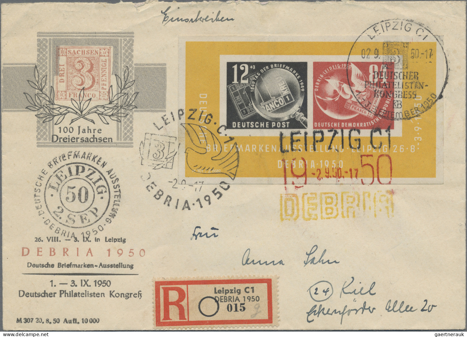 DDR: 1950, Debria-Block Mit Plattenfehler III "schräger Weißer Strich über 1" (z - Cartas & Documentos