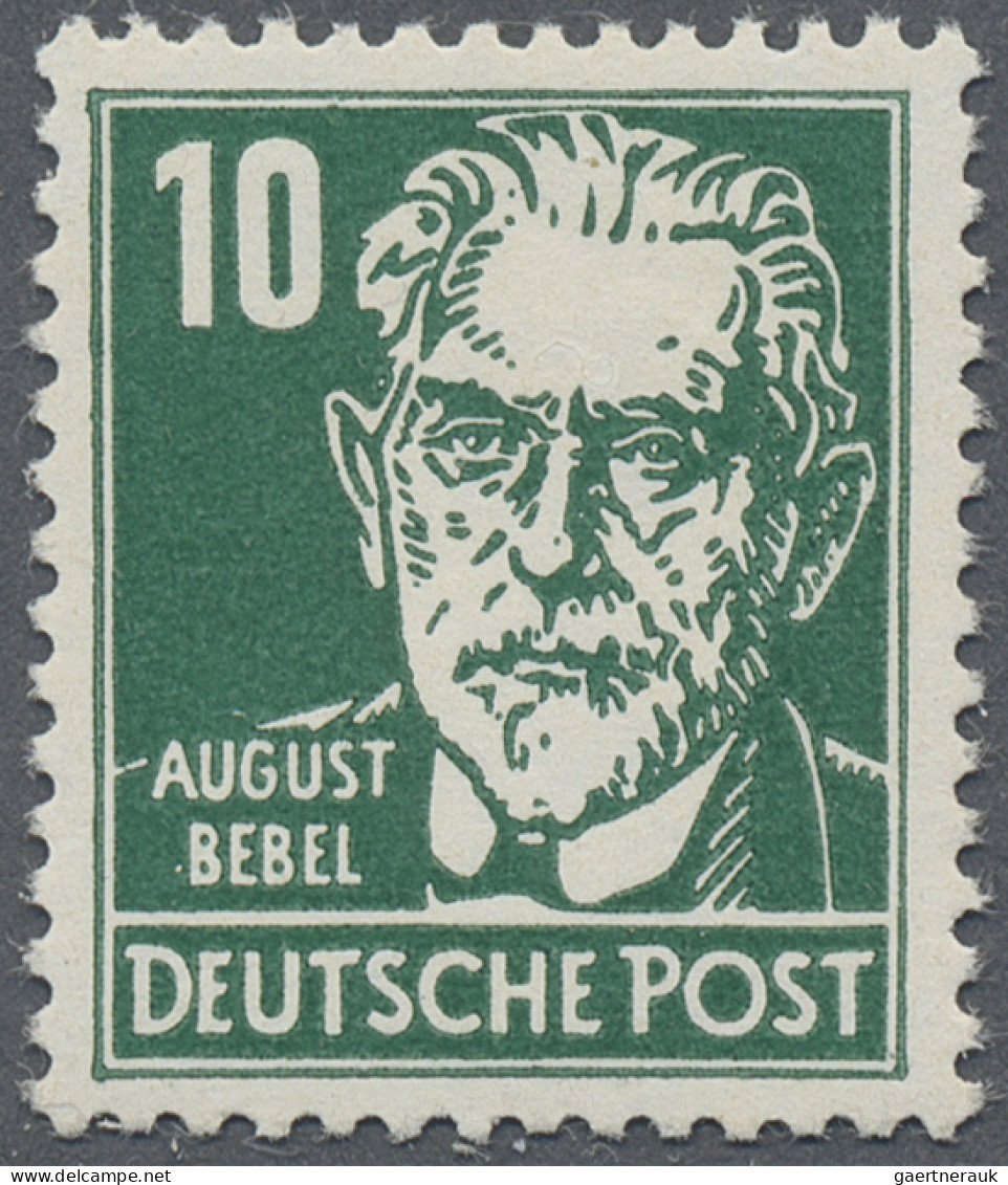 DDR: 1953, Persönlichkeiten: Bebel 10 (Pf) (dunke)bläulichgrün, Auf Gestrichenem - Unused Stamps