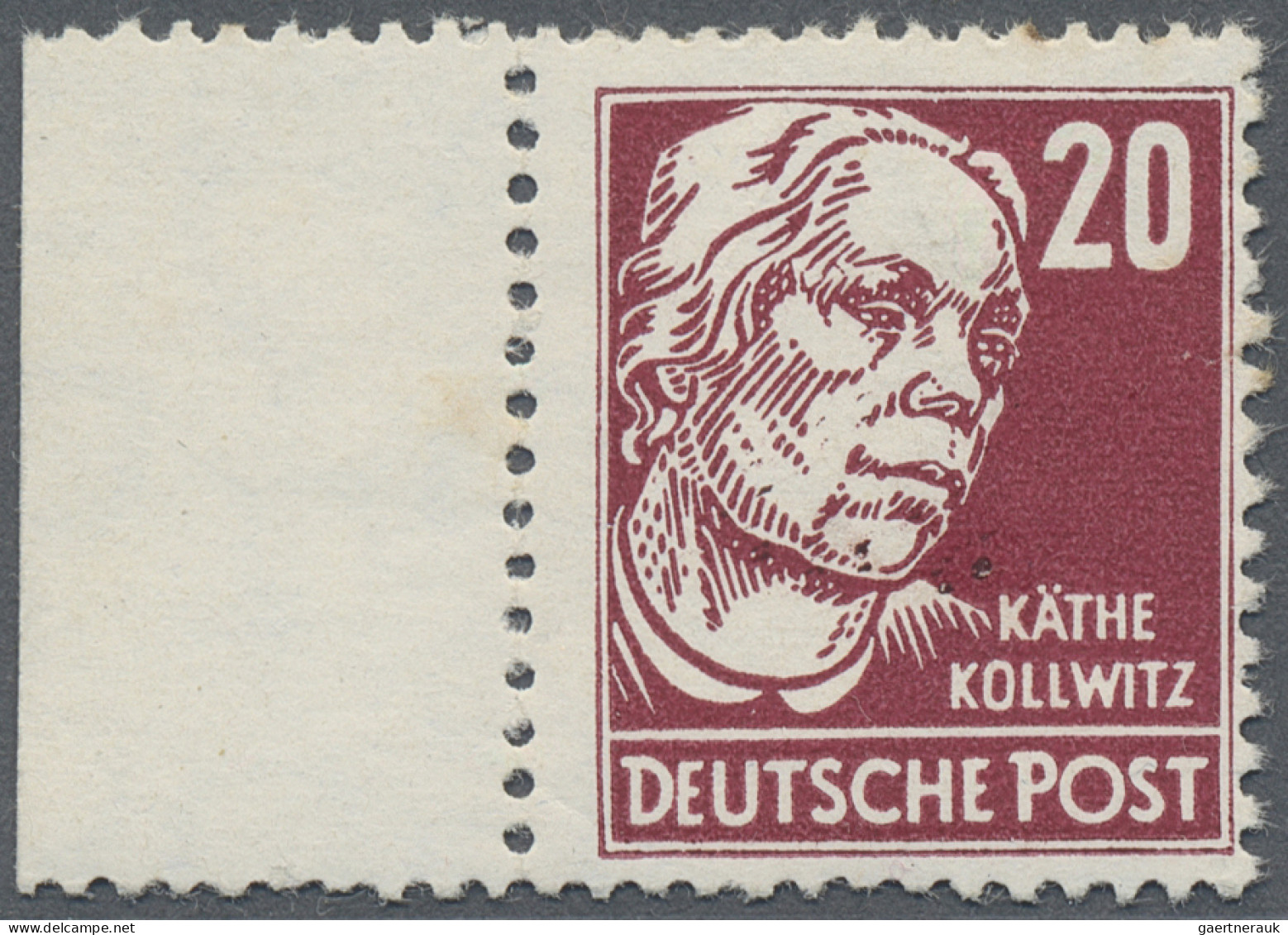 DDR: 1953, Persönlichkeiten: K. Kollwitz 20 (Pf) Karminrot, Auf Gestrichenem Pap - Neufs