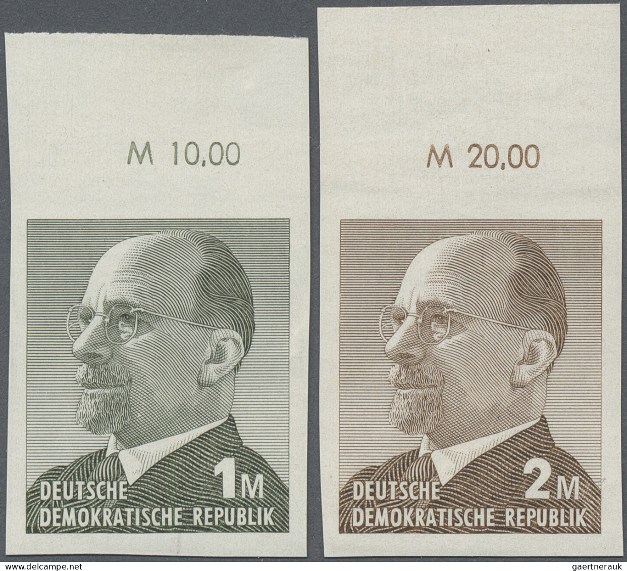 DDR: 1969, Ulbricht 1 Mark Grünoliv Und 2 Mark Siena, Zwei Ungezähnte Oberrandst - Neufs