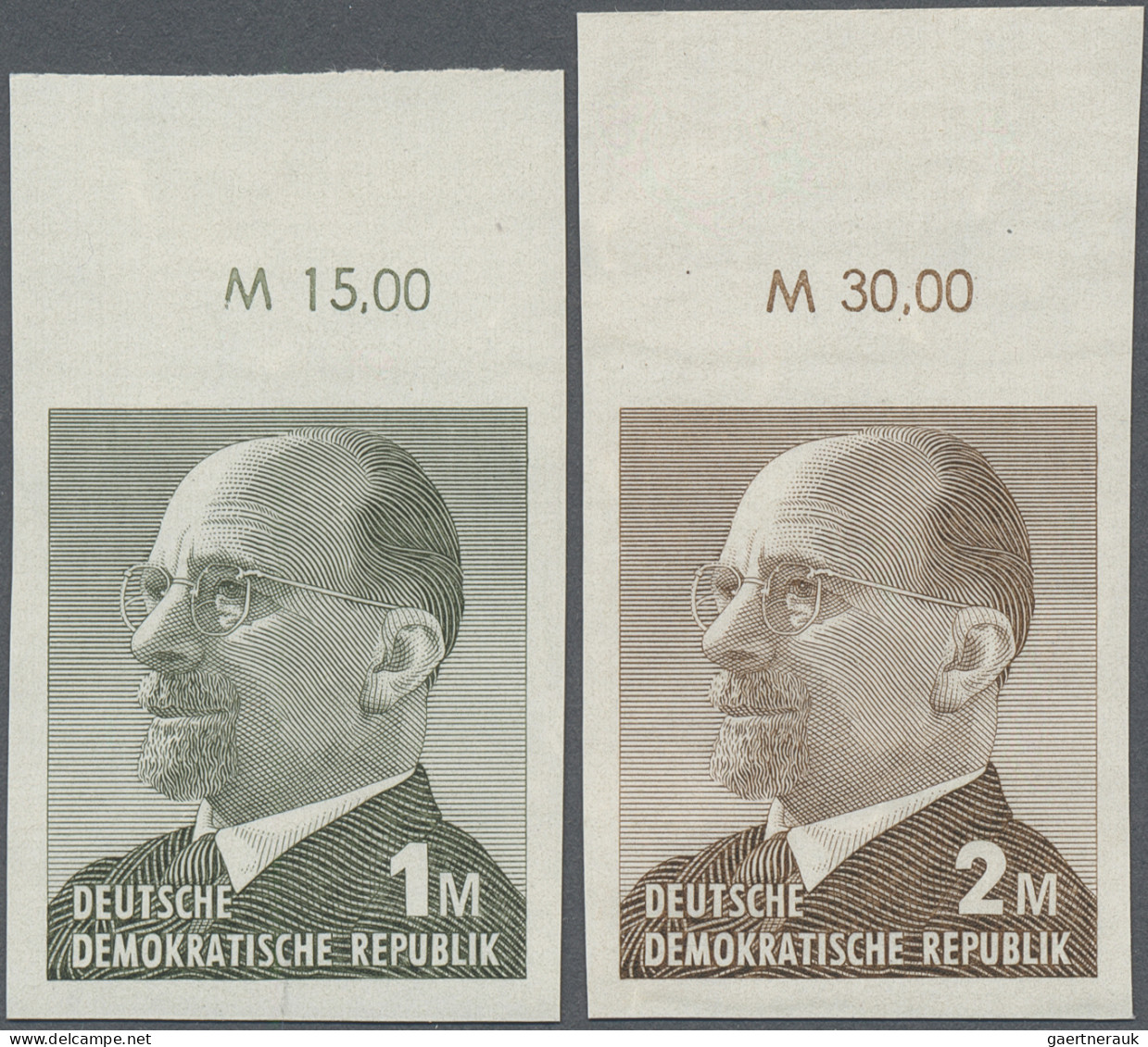 DDR: 1969, Ulbricht 1 Mark Grünoliv Und 2 Mark Siena, Zwei Ungezähnte Oberrandst - Unused Stamps