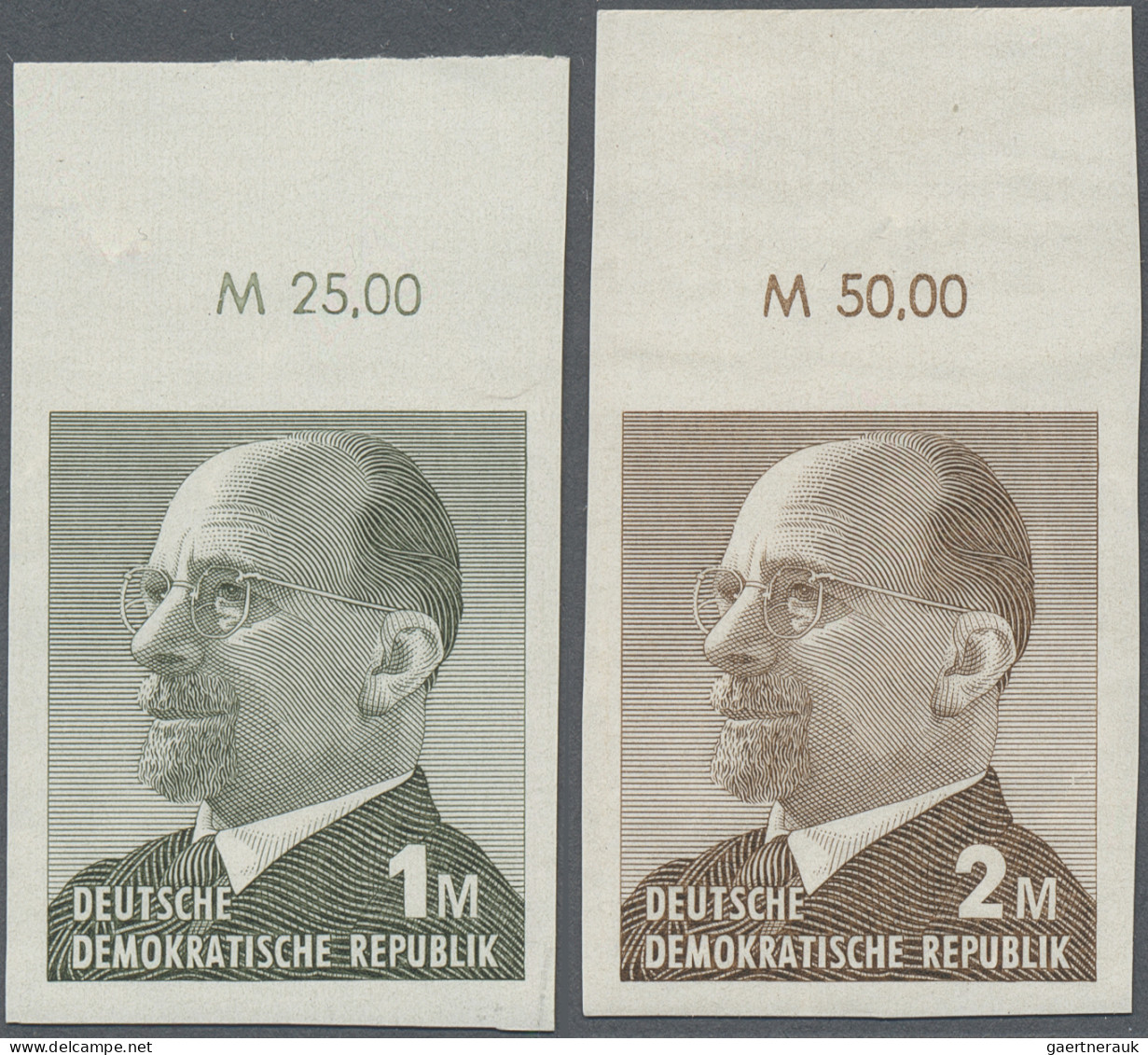 DDR: 1969, Ulbricht 1 Mark Grünoliv Und 2 Mark Siena, Zwei Ungezähnte Oberrandst - Unused Stamps