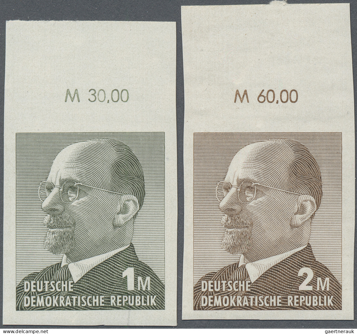 DDR: 1969, Ulbricht 1 Mark Grünoliv Und 2 Mark Siena, Zwei Ungezähnte Oberrandst - Unused Stamps