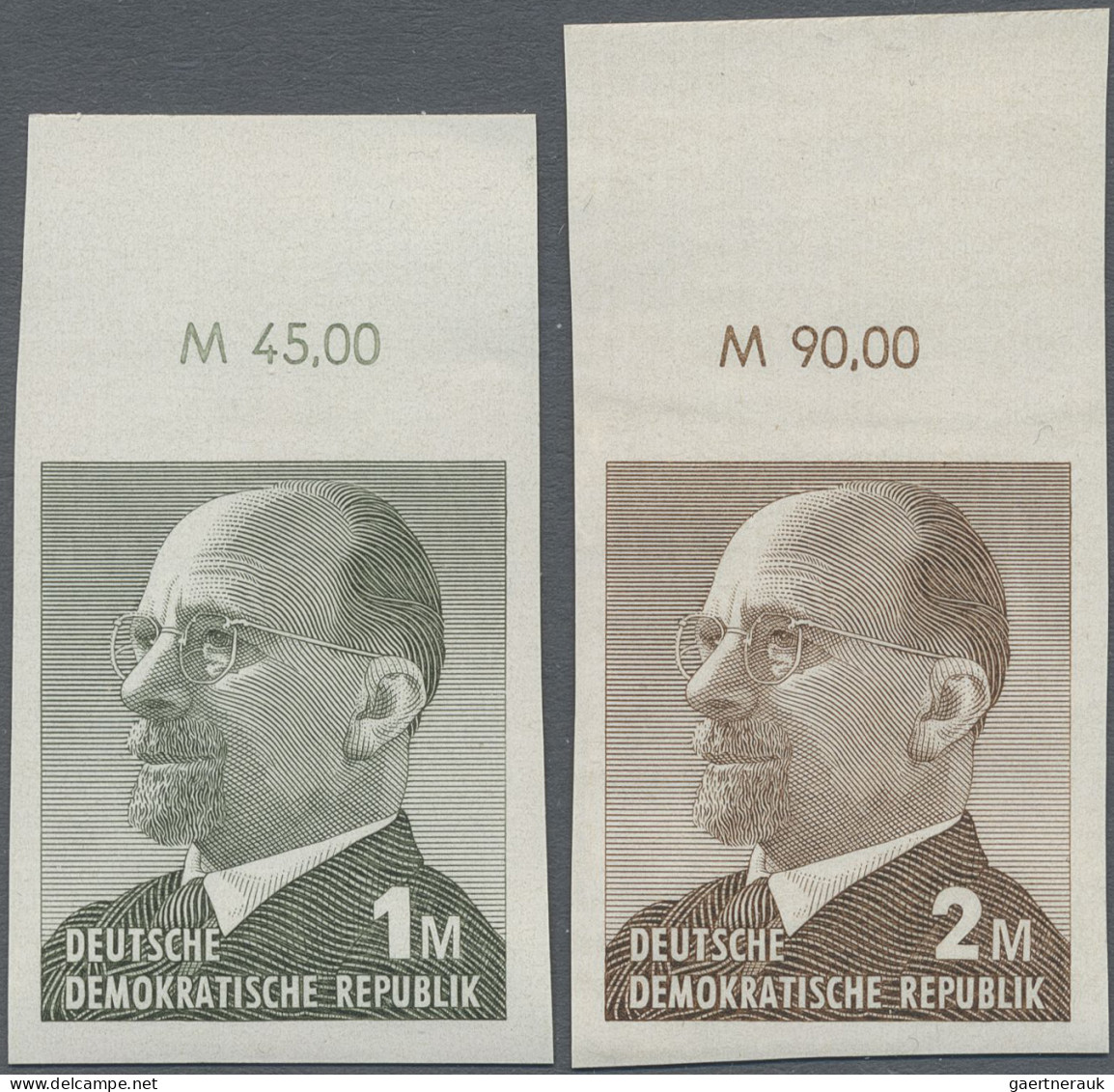 DDR: 1969, Ulbricht 1 Mark Grünoliv Und 2 Mark Siena, Zwei Ungezähnte Oberrandst - Unused Stamps