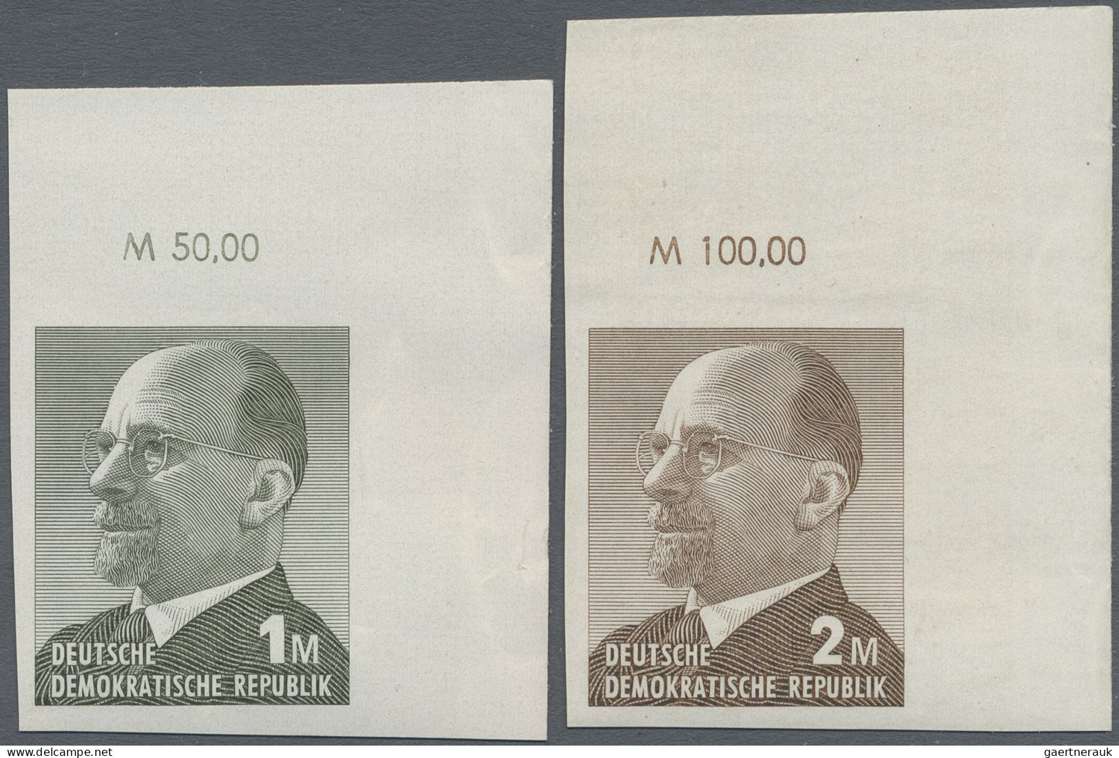 DDR: 1969, Ulbricht 1 Mark Grünoliv Und 2 Mark Siena, Zwei Ungezähnte Obereckran - Unused Stamps