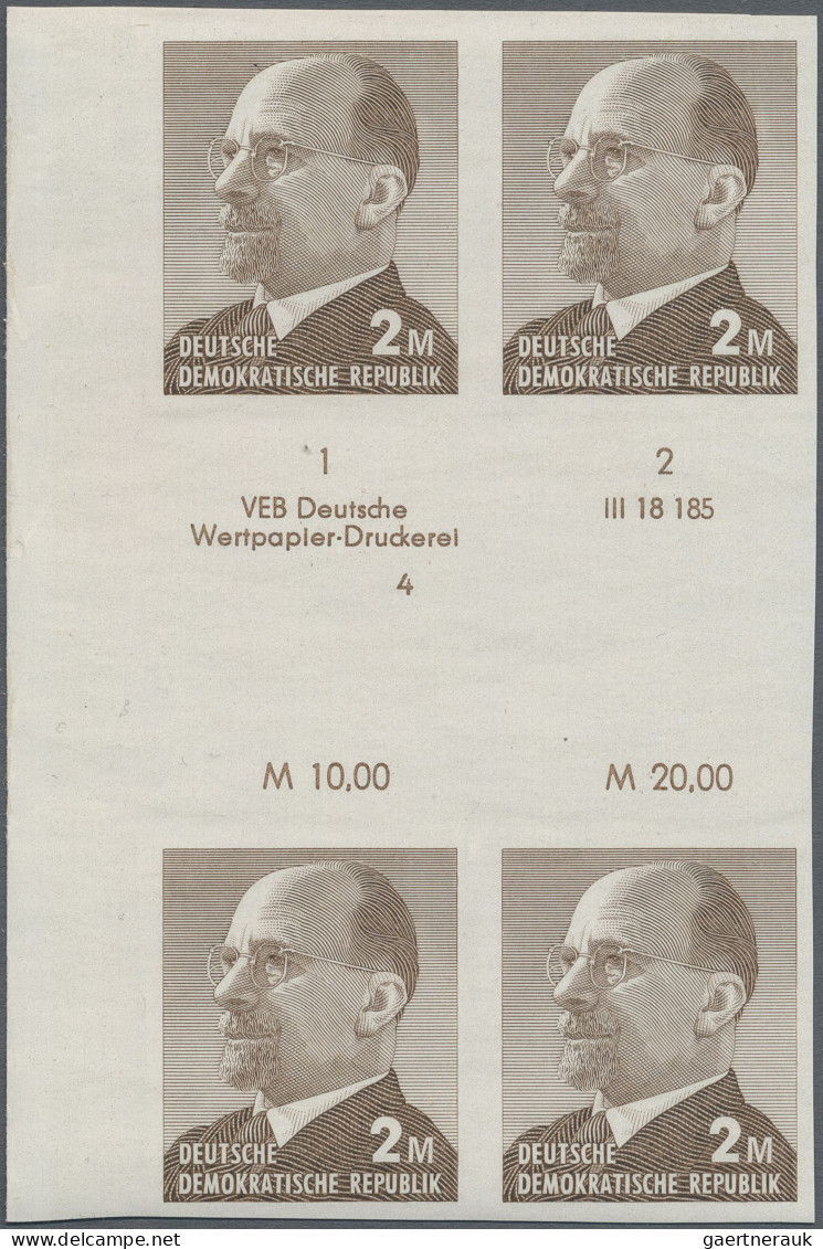 DDR: 1969, Ulbricht 1 Mark Grünoliv Und 2 Mark Siena, Je Zwei Ungezähnte Zwische - Unused Stamps