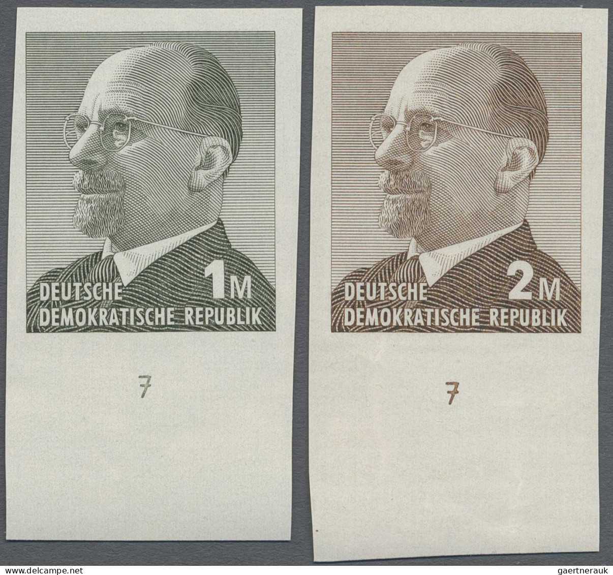 DDR: 1969, Ulbricht 1 Mark Grünoliv Und 2 Mark Siena, Zwei Ungezähnte Unterrands - Unused Stamps