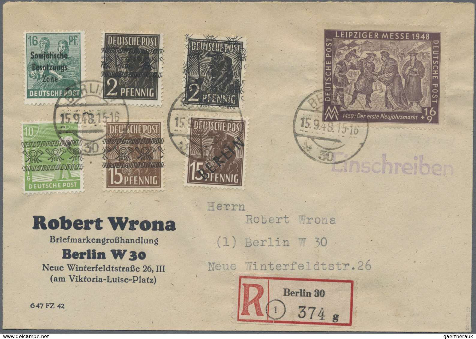Berlin - Vorläufer: 1948, SBZ 16 + 9 Pf Leipziger Messe, Zusammen Mit SBZ 16 Pf - Cartas & Documentos