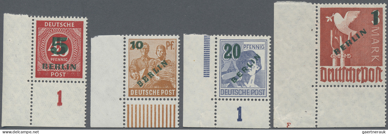 Berlin: 1949, Grünaufdruck, Der Komplette Postfrische Satz Einheitlich Aus Der L - Neufs