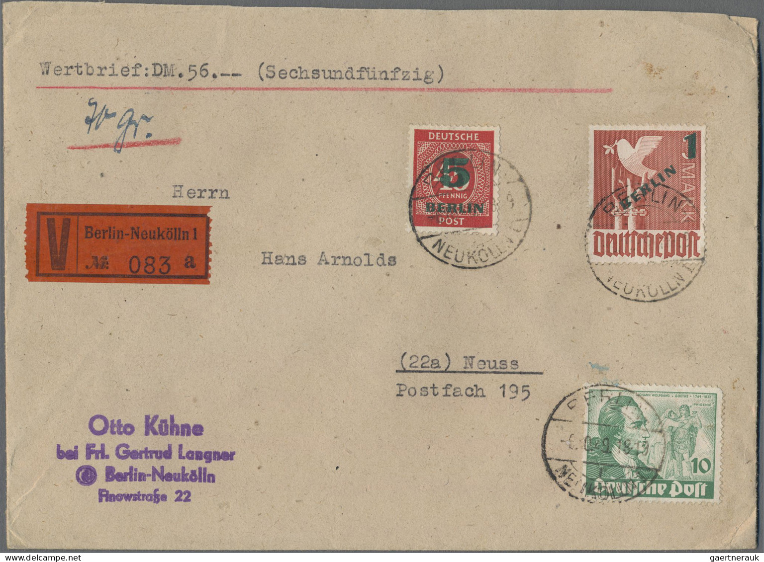 Berlin: 1949, 1 DM Grünaufdruck Zus. Mit 5 Pfg. Grünaufdruck Und 10 Pfg. Goethe - Lettres & Documents