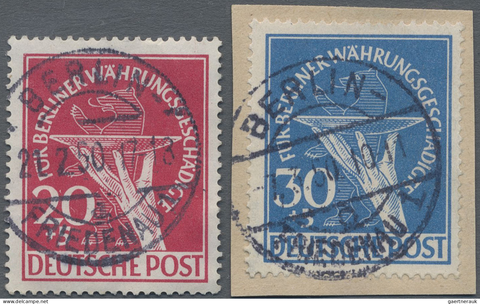 Berlin: 1949, Währungsgeschädigte 20 Pf, 30 Pf, Jeweils Rundgestempelt BERLIN - - Gebruikt