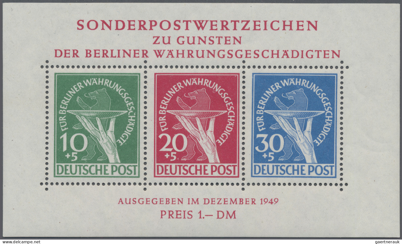 Berlin: 1949, Währungsgeschädigte Blockausgabe Mit Plattenfehler II, (Bruch Im C - Nuevos