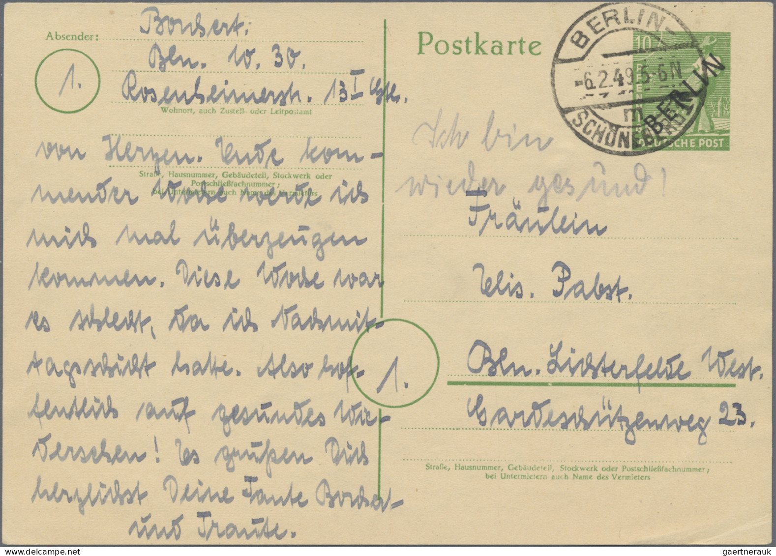 Berlin - Ganzsachen: 1949, Karte 10 Pfg. Schwarzaufdruck Bedarfsgebraucht Mit Vi - Sonstige & Ohne Zuordnung