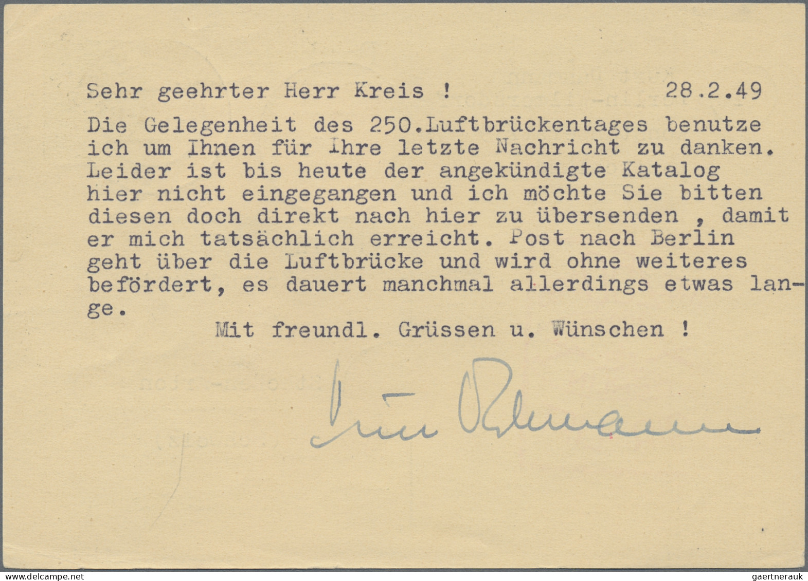 Berlin - Ganzsachen: 1949, Ganzsache P 1 D, 10 Pf Schwarzaufdruck Auf Gelblichem - Other & Unclassified