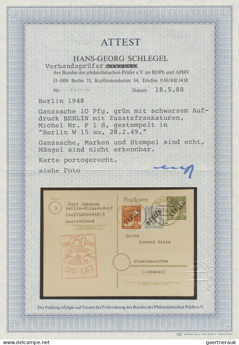 Berlin - Ganzsachen: 1949, Ganzsache P 1 D, 10 Pf Schwarzaufdruck Auf Gelblichem - Other & Unclassified