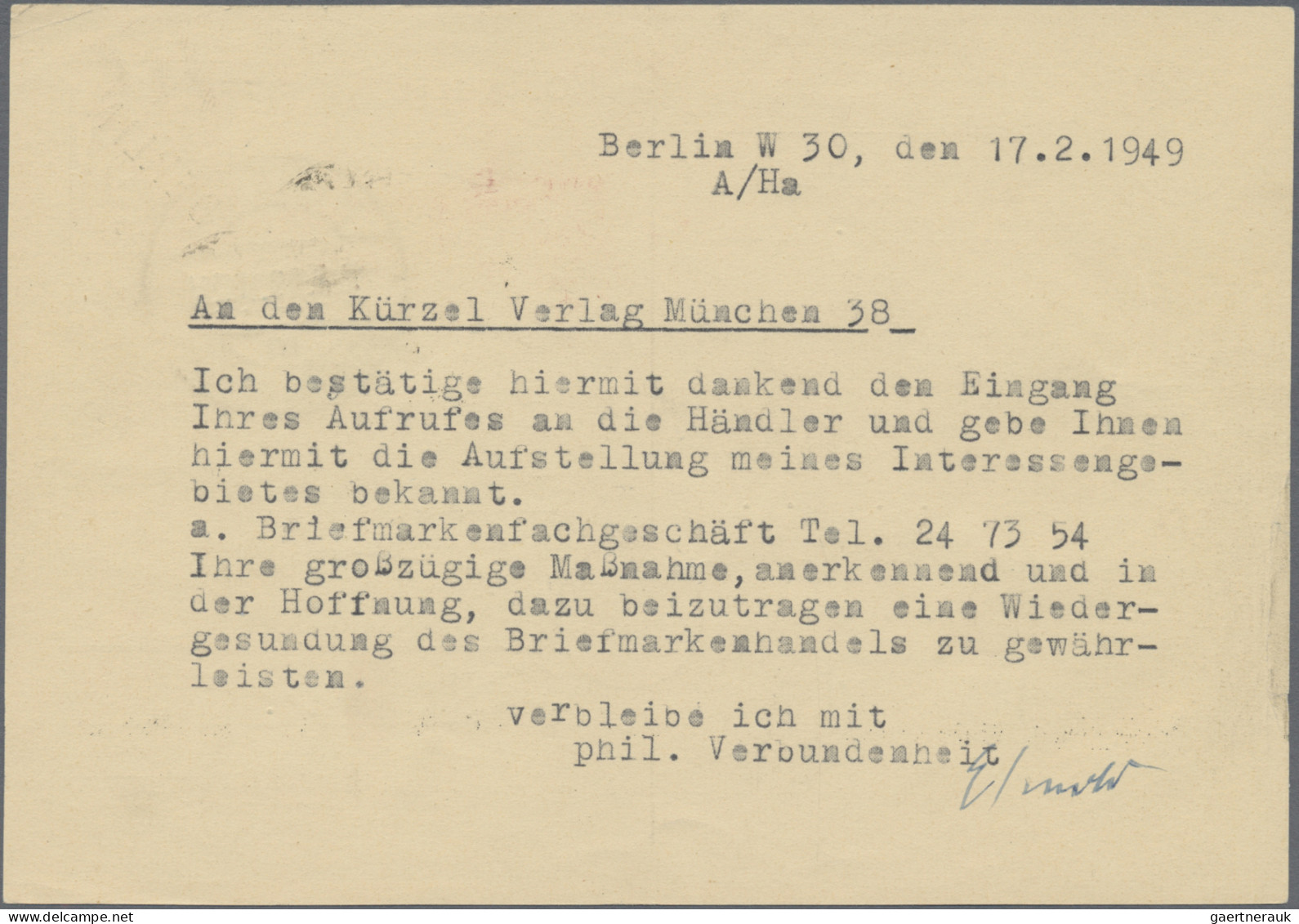 Berlin - Ganzsachen: 1949, Karte 12 Pfg. Schwarzaufdruck Bedarfsgebraucht Mit Vi - Autres & Non Classés